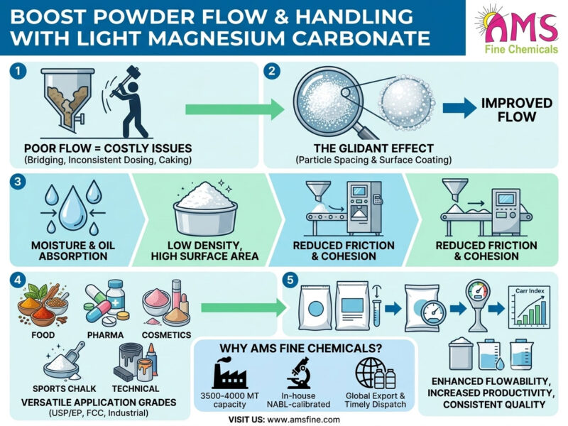 Light Magnesium Carbonate for Improving Powder Flow and Handling