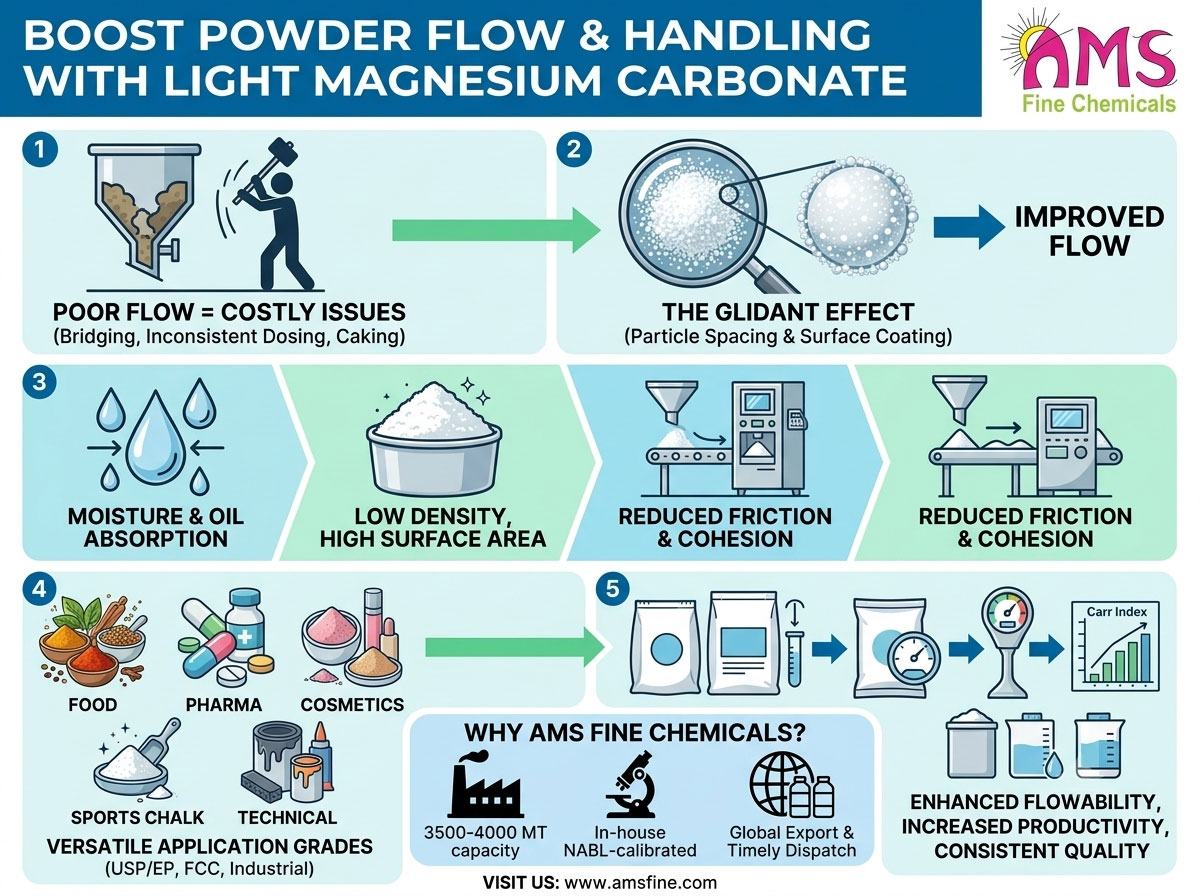Light Magnesium Carbonate for Improving Powder Flow and Handling