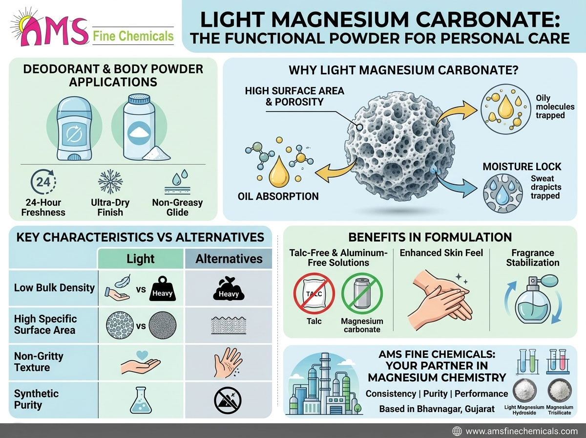 Light Magnesium Carbonate in Deodorant and Body Powder Formulations